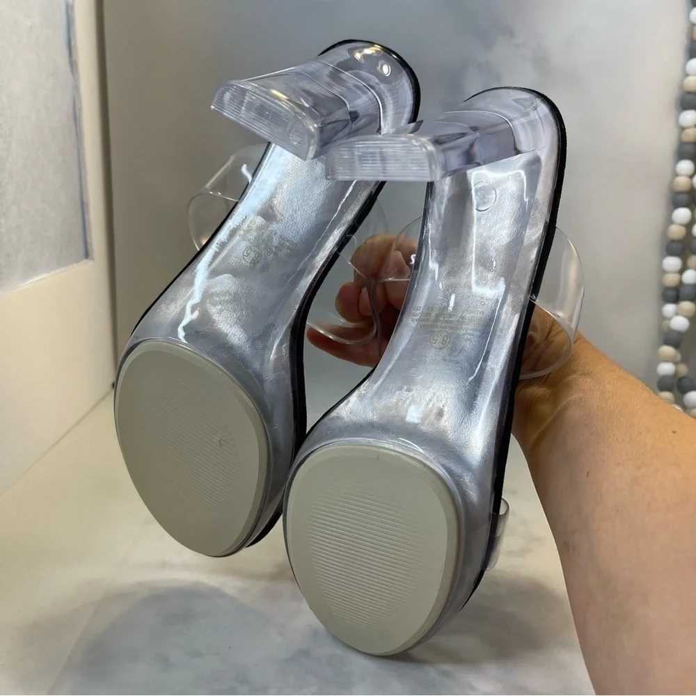 DREAM PAIRS Clear Two Strap Open Toe High Block Chunky Slip On Sandal 8.5